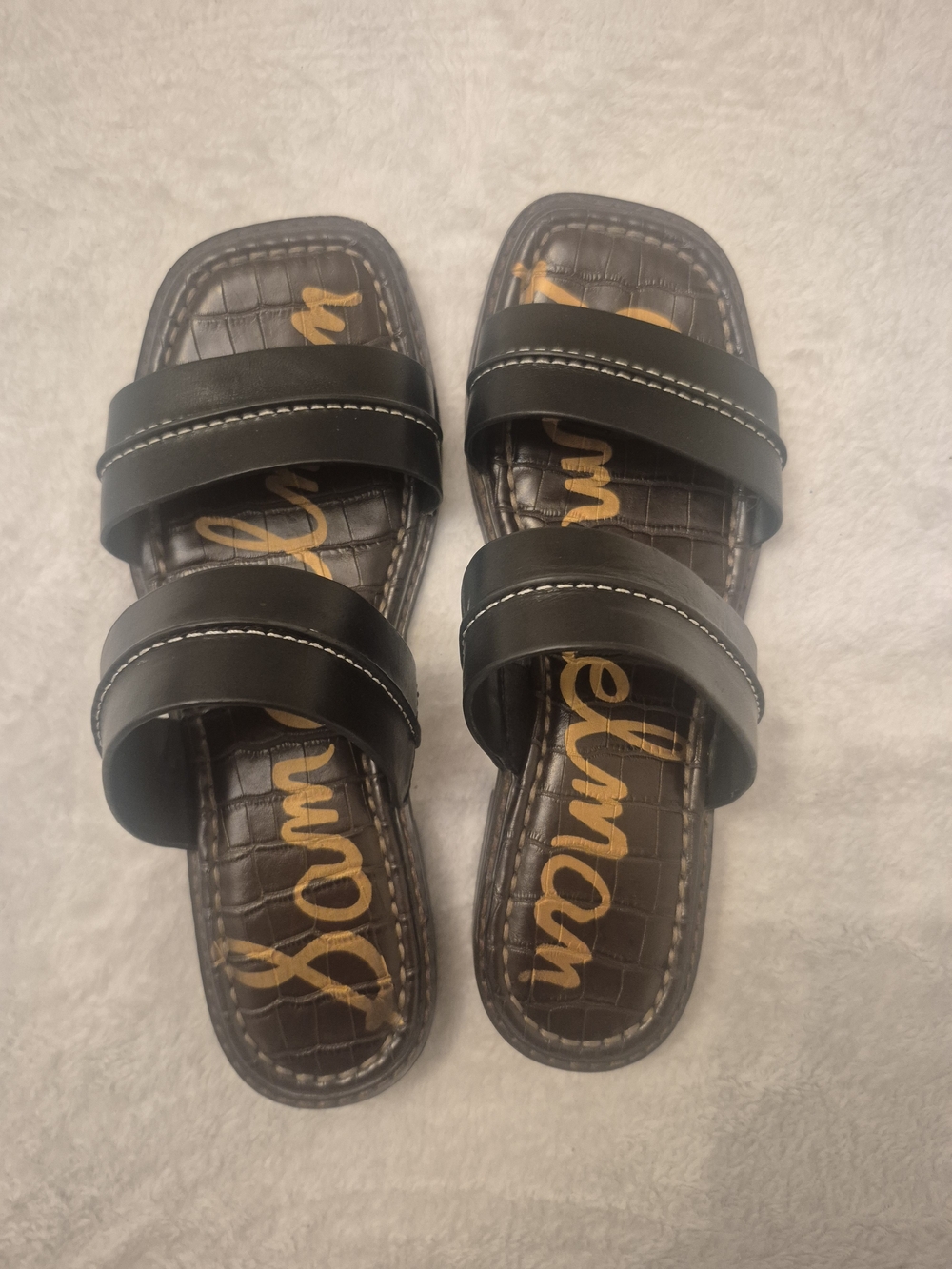 Sam Edelman Black Leather Double-Strap Slide Sandals - Picture 2 of 4